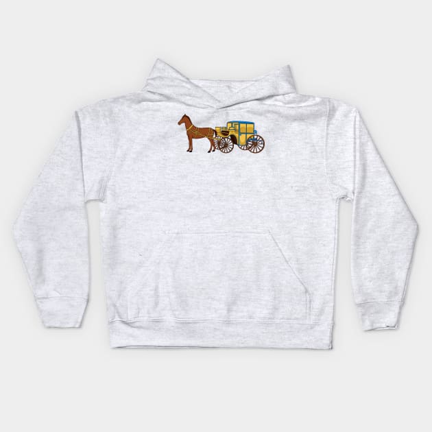 Cute horse and royal carriage illustration Kids Hoodie by Cartoons of fun